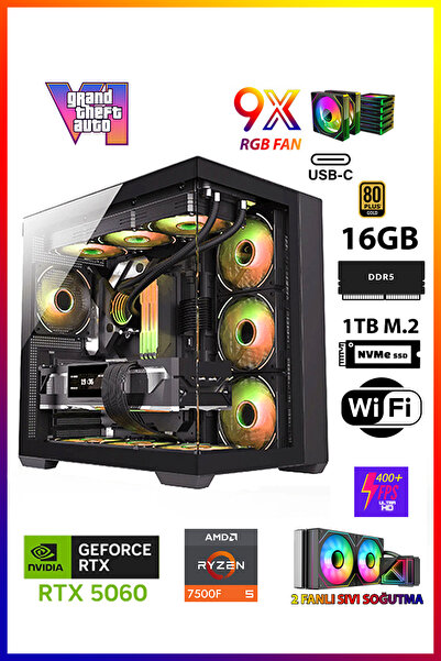 Gamepage Magic X12 Ryzen 5 7500F 16GB DDR5 RAM 1TB M.2 SSD RTX5060 Sıvı Soğut...