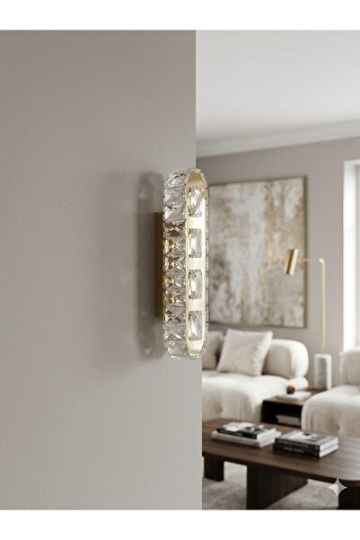 WiseHome Crystal Gold Metal Paslanmaz PİLLİ Duvar Apliği