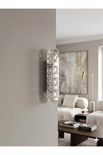 WiseHome Crystal Krom Metal Paslanmaz PİLLİ Duvar Apliği