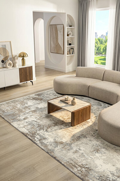 CASERA HOME New Dream Gri Bej Mavi Halı Modern Dokuma Halı Salon Oturma Odası...