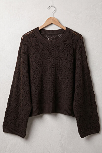 MODAQU Bat Sleeve Openwork Knitwear Sweater - Brown