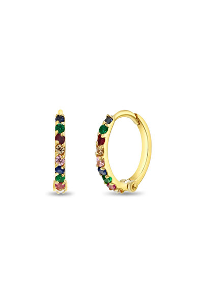 BEBEGOLD Σκουλαρίκια κρίκοι από χρυσό 14Κ για παιδιά – Πολύχρωμες πέτρες ζιργκόν
