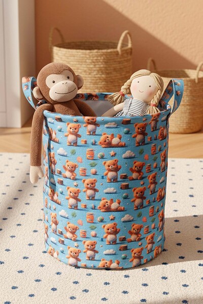 Rivaİstanbul Teddy Bear Patterned Toy & Laundry Basket