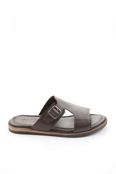 Bambi Καφέ ανδρικές παντόφλες από γνήσιο δέρμα E04433901203