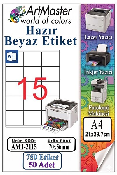 Artmaster ملصقات بيضاء جاهزة مقاس A4 70x56 مم 50 ورقة 1 حزمة تحتوي على 15 ورق...