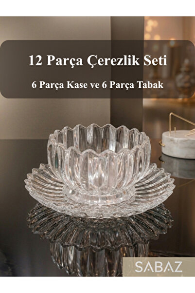 SABAZ 12 Parça Kristal Cam Çerezlik, Lüks Sunum Seti, Cam Çerez Tatlı Tabağı ...