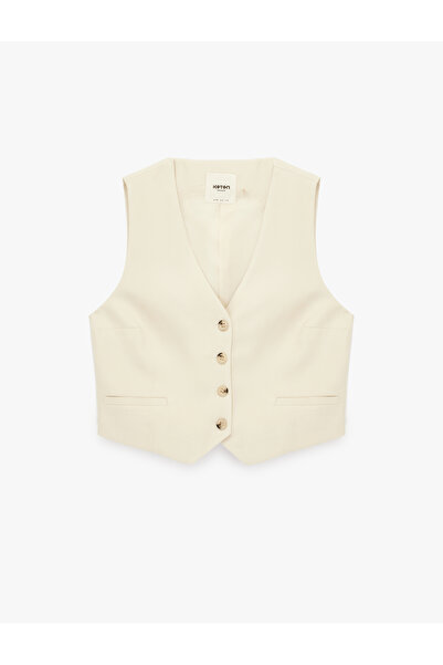Koton Αμάνικο γιλέκο με κουμπιά από βισκόζη και λαιμόκοψη V