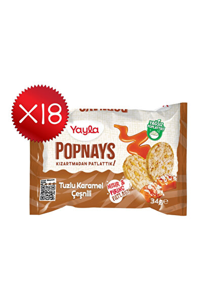 Yayla Popnays Tuzlu Karamel Çeşnili Mısır ve Pirinç Patlağı 34 g x18