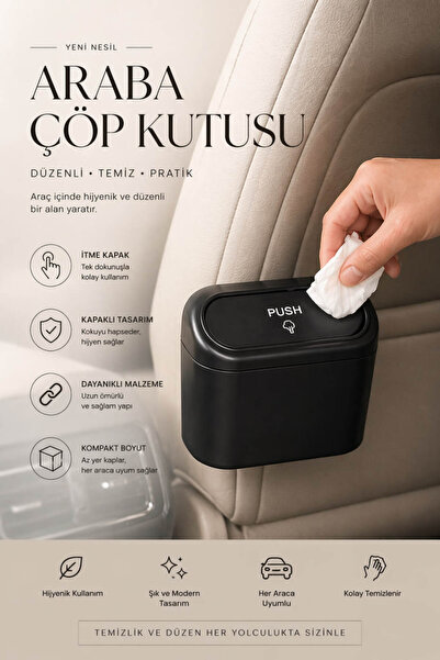 Anadolu Saray Araç İçi Çöp Kutusu Kapaklı Organizer Pratik Taşınabilir Mini Ç...