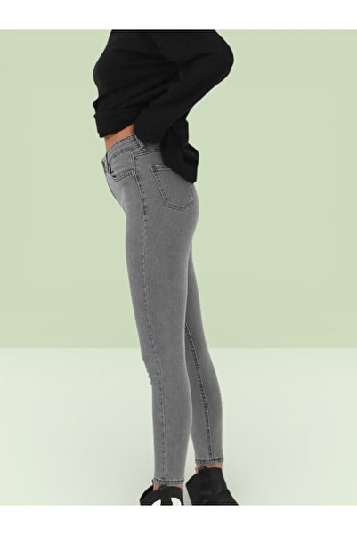 LİMABEL Γυναικείο γκρι ελαστικό τζιν ψηλόμεσο με στενό μπατζάκι