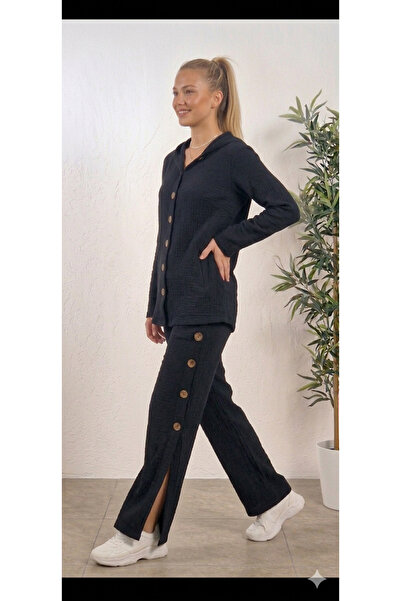 MODA Παντελόνι από βαμβάκι μουσελίνας με πτυσσόμενο μανίκι, φαρδιά μπατζάκια,...