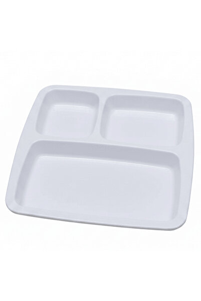 AKDC White Square Melamine 3 Portion Serving Plate