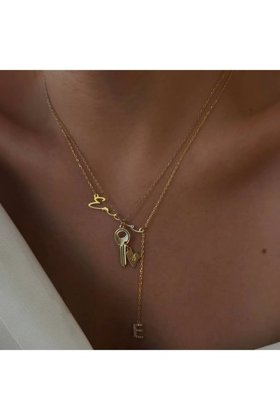 N!da Jewelry 925 Ayar Gümüş Anahtar Model Sallantılı Kalp Harf Kolye