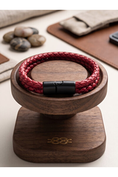 DEERDERİ Magnetic Leather Hand-Knitted Men's Bracelet Father's Day Gift