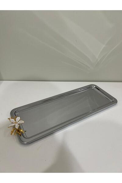 ciess dekor Stainless Steel Baton Service & Presentation Tray with White Daisy Accessories 1 Piece