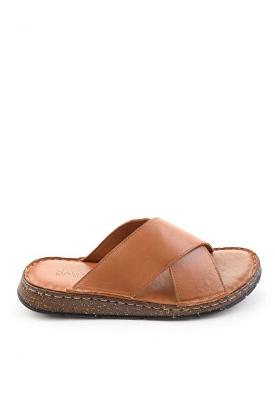 Bambi Ανδρικές παντόφλες από γνήσιο δέρμα Tan E04433010203