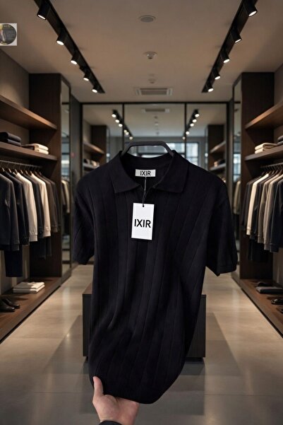 ixir Men's Summer Textured Nurse Collar Poly-Neck Knitwear T-Shirt Comfortabl...