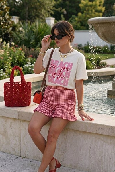 The Champ Clothing Γυναικείο καλοκαιρινό σορτς με καρό σχέδιο, βολάν και ελασ...