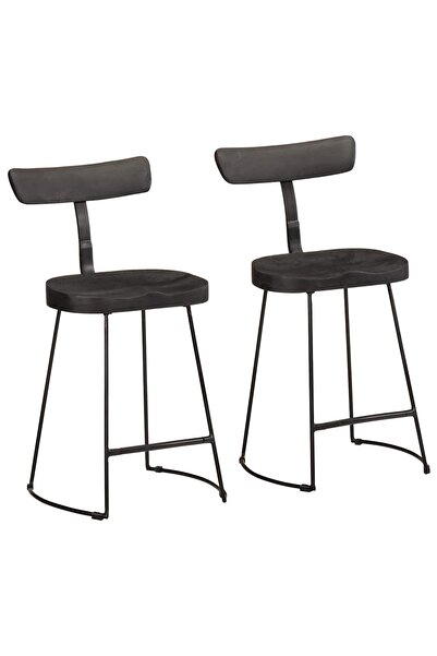 vidaxl Σκαμπό Μπαρ 2 τεμ. Μαύρα 49x43x79 εκ. από Μασίφ Ξύλο Μάνγκο