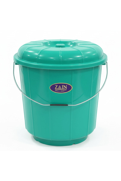 Zain Plastic Bucket with Lid – 22 L – Green – Durable Large Bucket for Water ...