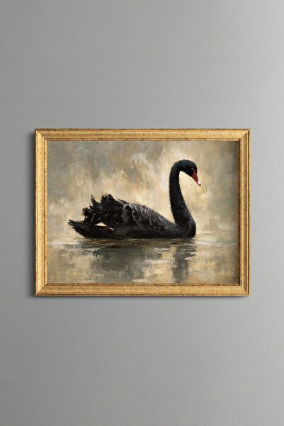 epiqart Black Swan and Reflection - Vintage Patterned Frame - Slim Model