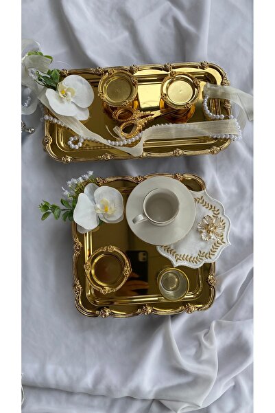 Z&B FLOWERS Ayaklı Nişan Tepsisi Gold Tepsi Nişan Yüzüklüğü Söz Tepsisi Damat...