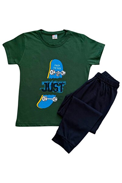 Pajama Shop Σετ πιτζάμες για αγόρια σε πράσινο χρώμα με σχέδιο σκέιτμπορντ, κ...