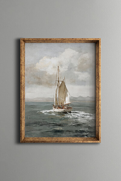 epiqart Sea Scenery and Boat - Vintage Patterned Frame - Thin Model