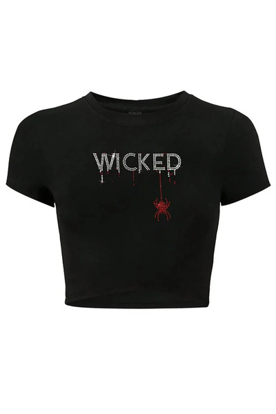 Bravebell Tricou de damă cu imprimeu Crystal Stone Red Wicked Crop Negru