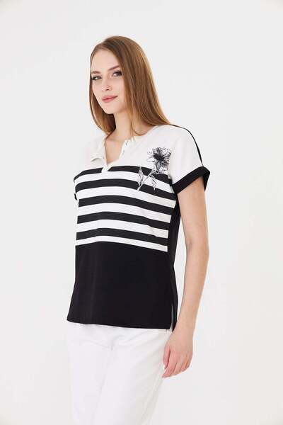 Sortie Γυναικείο μπλουζάκι με φλοράλ στάμπα, ριγέ, με λεπτομέρεια κουμπιού, M...