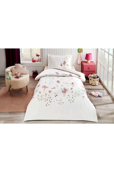 Özdilek Set de lenjerie de pat cu elastic pentru mașină Ranforce, pentru o persoană, Pembee Fairy Blossom
