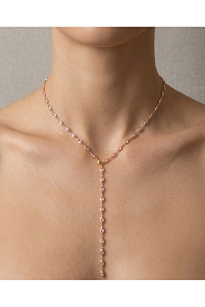 ZEN CO Soft Pembe Kristal Oval Kesim Y Kolye