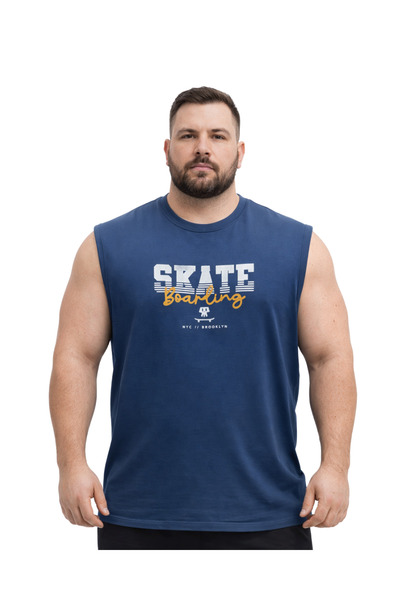 BattalModa تي شيرت رجالي مقاس كبير من Indigo Zero Sleeve Skate مقاس 3XL-4XL-5...