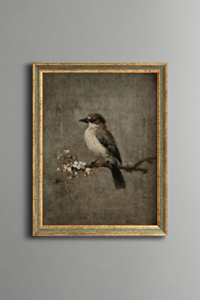 epiqart Bird on a Flower Branch - Vintage Patterned Frame - Slim Model