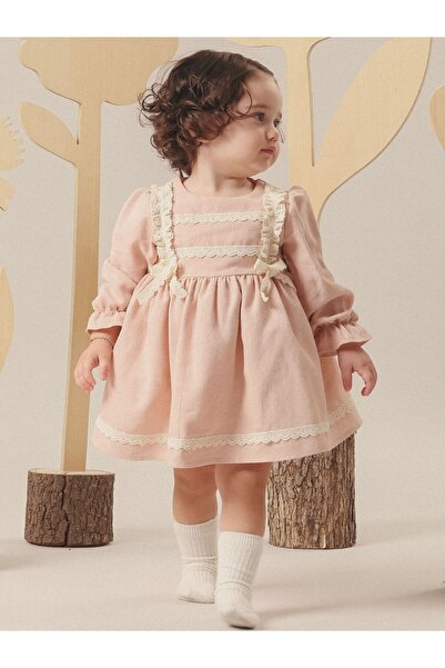Cherrys Bebek Dantel Şeritli Fiyonk Detaylı Kız Bebek Elbise