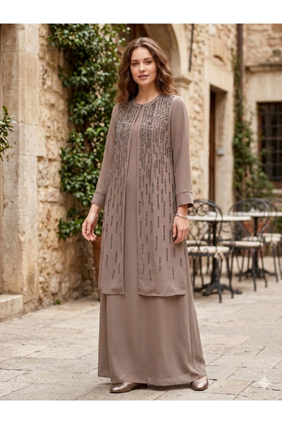 HAFSA Taşlı Ferace Abaya Abiye