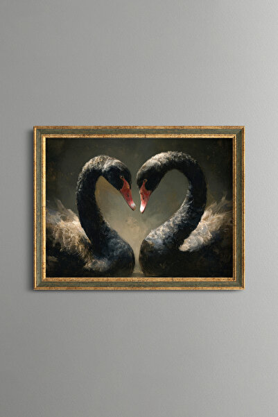 epiqart The Love of Black Swans - Vintage Patterned Frame - Slim Model