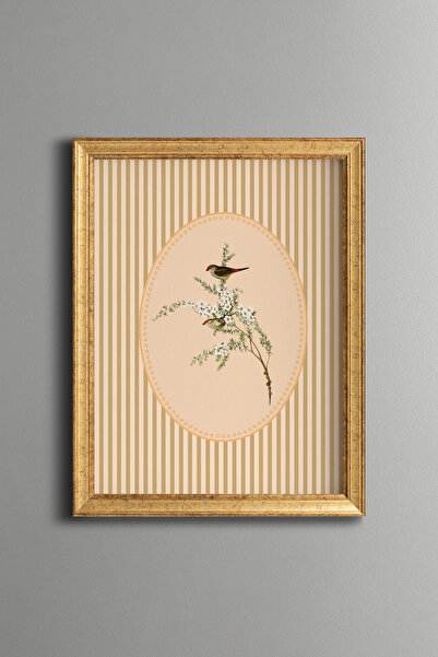 epiqart Two Birds on a Branch - Vintage Patterned Frame - Slim Model