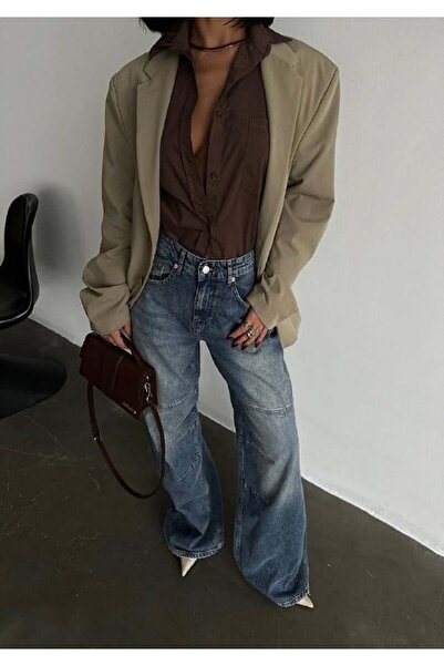 HerTon High Waist Wide Leg Jeans with Stitching Detail