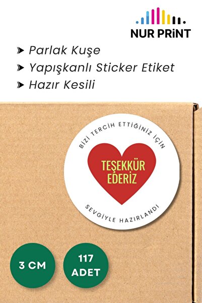 Nur Print Yapışkanlı Sticker, Yuvarlak Etiket Çap 3 cm, Parlak Kuşe Bizi Terc...