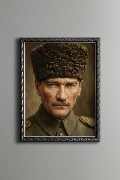 epiqart Atatürk Portresi - Vintage Desenli Çerçeve - İnce Model