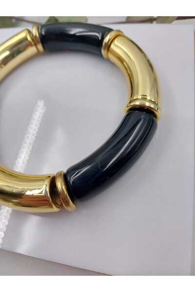 Yaseminli Butik Black Color Gold Detailed Elastic Bracelet