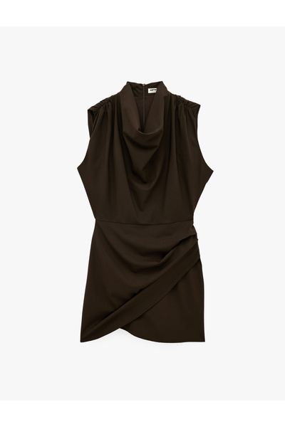 Koton Μίνι φόρεμα με γιακά Degaje, αμάνικο, με ντραπέ και συνδυασμό βισκόζης