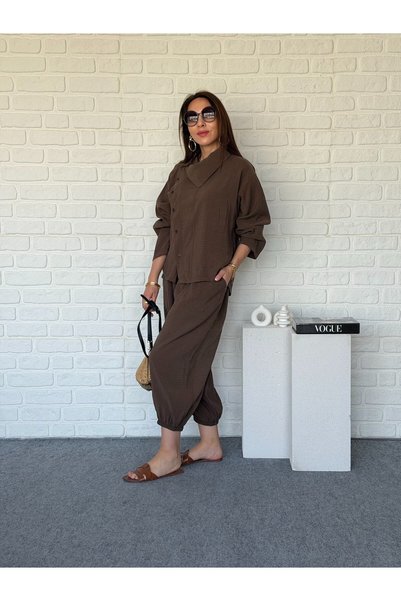 Goncalya High collar tensel shalwar suit coffee