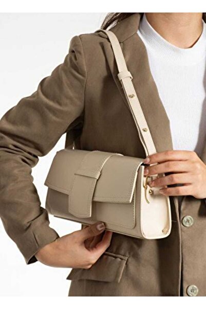 Aka krem suni deri tok kumaş omuz clutch çanta