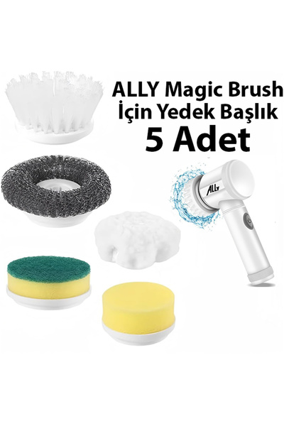 Ally Magic Brush Şarjlı Temizleme Fırçası için 5 Adet Yedek Başlık BEYAZ