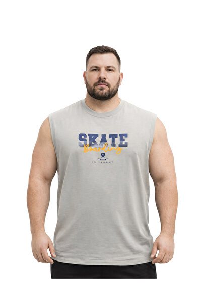 BattalModa Men's Plus Size Stone Zero Sleeve Skate T-Shirt 3Xl-4Xl-5Xl-6Xl