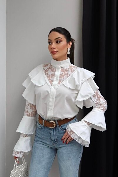 Auroveen Lace Detailed Flounced Woven Shirt Av1582