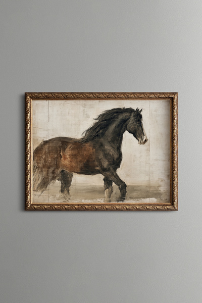 epiqart Asil At Figürü - Vintage Desenli Çerçeve - İnce Model