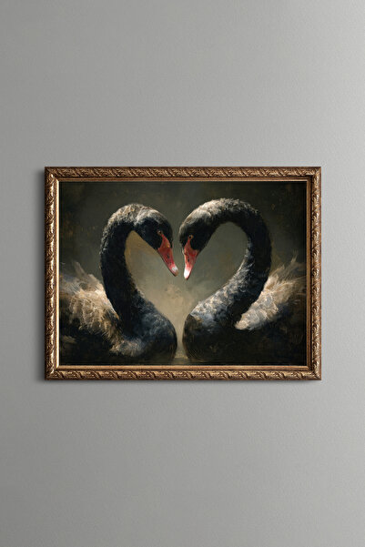 epiqart The Love of Black Swans - Vintage Patterned Frame - Slim Model